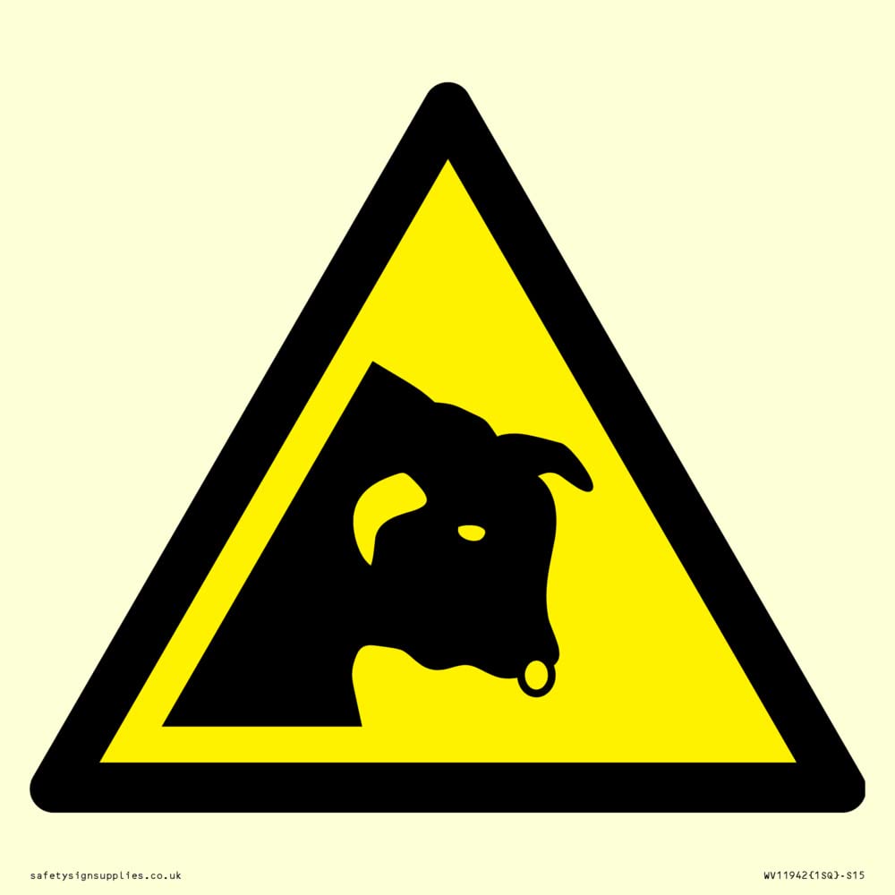 W034 Warning: Bull Sign - 150x150mm - S15