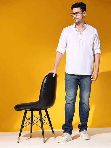 Image of SKAVIJ Men Solid Cotton Long Sleeve Casual Henley Kurta Shirt