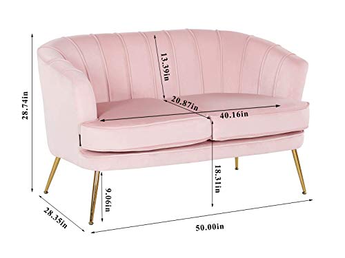 Artechworks Contemporary Velvet Loveseat Chair With Gold-Finished Metal Legs, 2-Seat Sofa For Living Room, Bedroom, Home Office, Apartment,Small Spaces, Light Pink #TOP2
