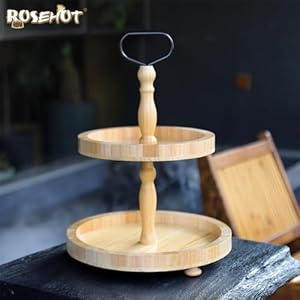 2 Tiered Tray, Rustic Round Farmhouse Style Decorative Tray, Dessert Stand Kitchen Island Decor, Wooden Serving Tray for Coffee Food Fruits Cupcakes, Home Decor Holiday Display, Natural Wood 2 Tiered Tray Rustic Round Farmhouse Style Decorative Tray Dessert Stand Kitchen Island Decor Wooden Serving Tray for Coffee Food Fruits Cupcakes Home Decor Holiday Display Natural Wood