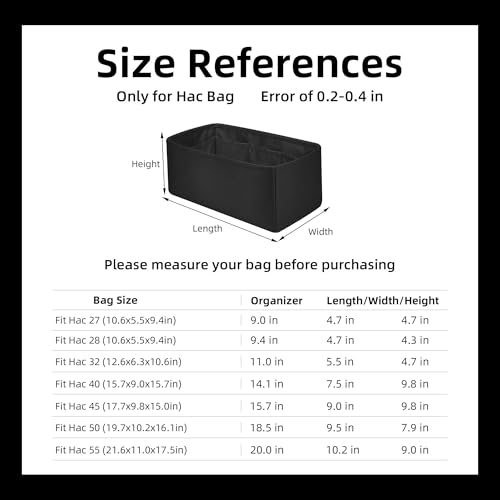 Image of DGAZ Silk Purse Organizer Insert For Hermes Hac 28 /32 /40 /45 /50 Bags, Luxury Handbag & Tote Organizer, Simplicity bag organizer(Black,Hac50)