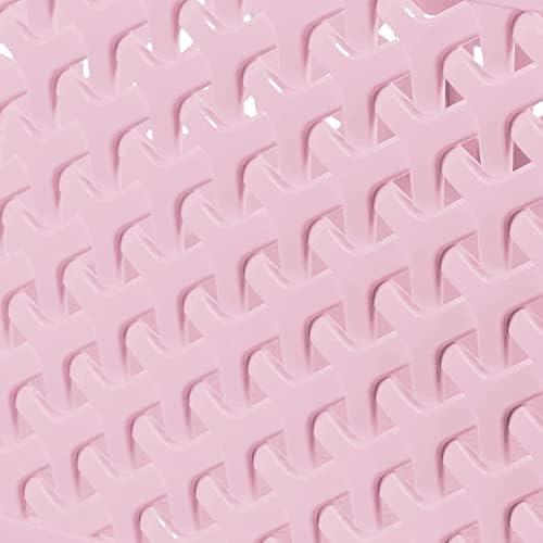 4L 4 Litre Small Decorative 'Y' Weave Pink Plastic Storage Basket Organiser Tray - 10.5cm (H) x 25cm (L) x 19cm (W)