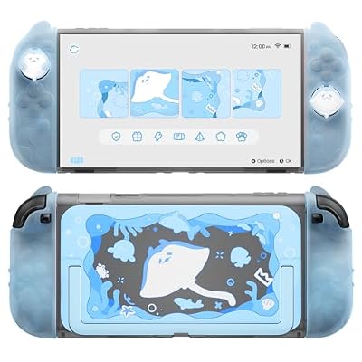 PlayVital Protective Case for Nintendo Switch 2, Kawaii Ocean Whisper Series Dockable Hard Shell Case + Silicone Grips for Switch 2 with Thumb Grips & Sticker, Shockproof Protection Cover - Mint Blue