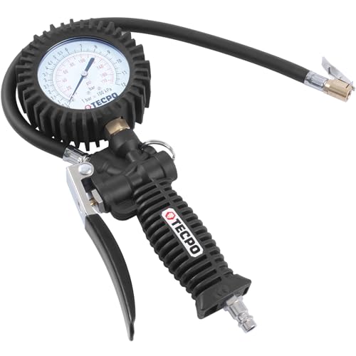 TECPO Druckluft Reifenfüller 0-12 Bar Reifenfüllpistole 0-170 PSI Reifen Messgerät 1/4 Luftdruck Anschluss