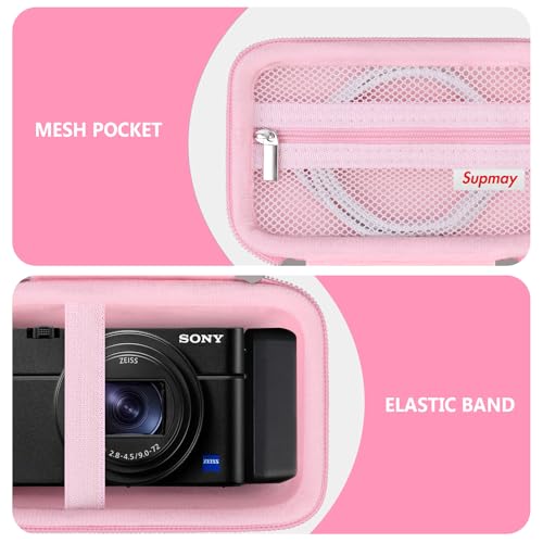Image of Carrying Case for Sony RX100 VII / RX100 VI / RX100 V / RX100 IV / RX100 III Premium Compact Camera, Storage Holder Travel Bag with Zipper Mesh Pocket for Charging Cable, USB Card, Pink