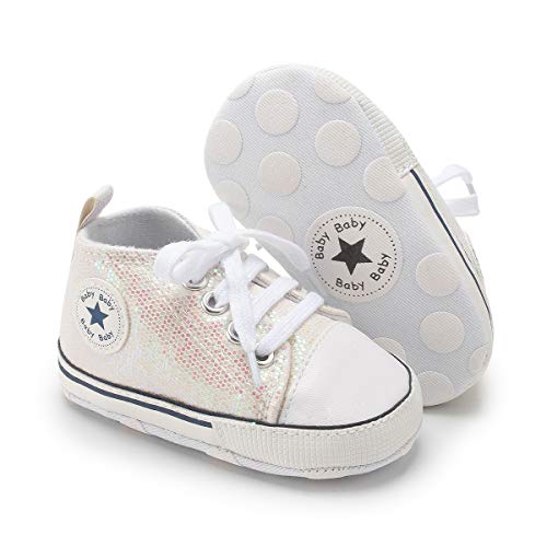 Image of KIDSUN Tutoo Unisex Baby Boys Girls High Top Sneaker Soft Anti-Slip Sole Newborn Infant First Walkers Canvas Denim Shoes