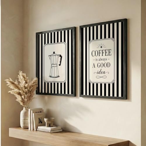 Image of NoWorries Coffee Wall Art Frames Set of 2 | Framed Black & White Coffee Quote Prints, Vintage Kitchen & Bar Decor for Home, Cafe & Dining Room Artwork Framed Paintings (Art-22, 17x25inch)