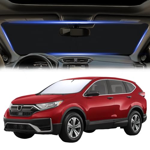 Image of Car Windshield Sun Shade for Honda CR-V 2017-2022, Premium 310T Reflective Polyester UV Blocker, Lightweight Foldable Sun Visor with Storage Pouch