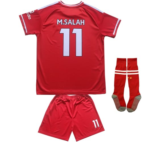 LeenBD Mo. Salah No #11 Lpool 25/26 Kids Soccer Jersey Shirts Football Futbol Socks Set Youth Sizes (Red, 30 (12-13 Years Old))
