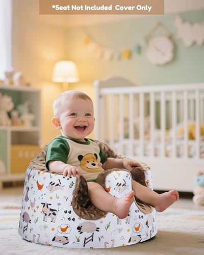 Image of BOMOLOUR Seat Cover Compatible with Bumbo and Nuby Seat, Removable Breathable Baby Floor Seat Cover for Boys and Girls, Seat Not Included (Brown Farm)