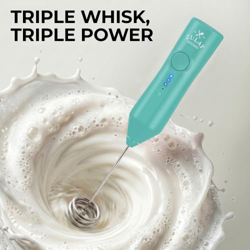 Image of Zulay Kitchen Rechargeable Milk Frother Handheld - Frother Wand, Drink Mixer, Electric Whisk Frother, for Cappuccinos, Matcha & Protein Powder - Dynamic Triple Whisk, 3 Speed 500mAh Mint