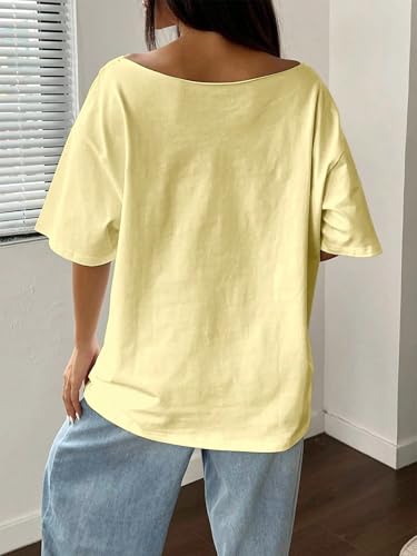 Image of SXV STYLE Women's Off Shoulder Top, Yellow, Orange Floral Print, 3 /4 Sleeve, Casual Loose Fit