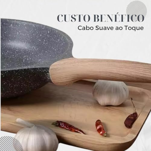 Frigideira Antiaderente Grande 28cm Ceramico Frita Sem Óleo Funda Cabo Madeira Não Gruda Fogão Induç