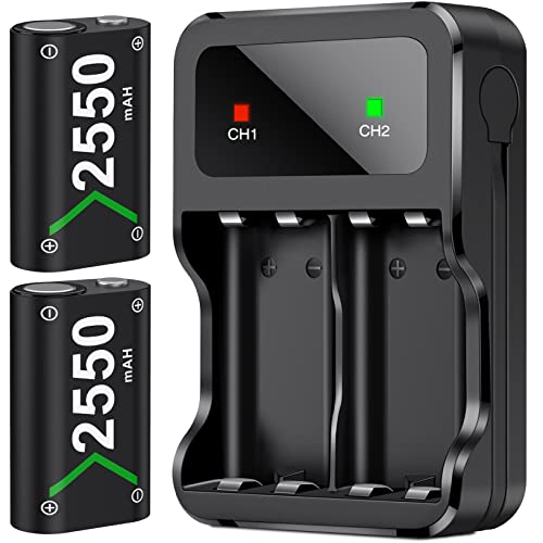 Rechargeable Battery Pack for Xbox One/Xbox Series X|S, Controller Battery Pack for Xbox Series X|S/Xbox One/Xbox One S/Xbox One X/One Elite Controller w/ 2x2550mAh Xbox Controller Battery Pack Green