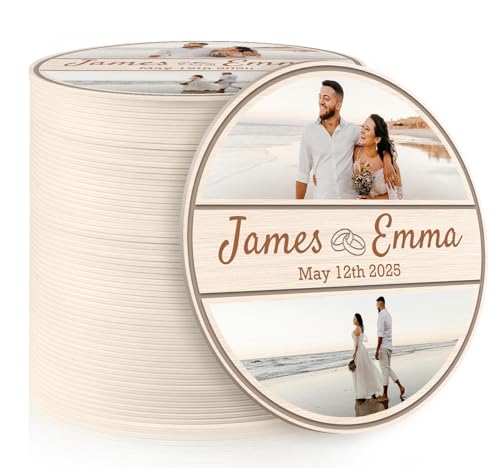 60 Pack Personalized Wedding Coasters, Custom Cardboard Coasters for Drinks with Photo Print and...