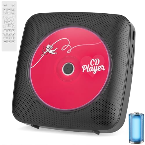 Image of Gueray Portable CD Player Bluetooth: CD Players for Home Rechargeable Desktop Wall Portable CD Player with Bluetooth & Dual Speakers 1800mAh Boombox FM Radio MP3 Music Player (Jet Black)