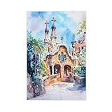 QOGDAF Lienzo decorativo con diseño de Acuarela de Barcelona, de España, para decoración de pared, para sala de estar, dormitorio, 20 x 30 cm