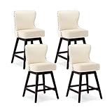 Cozyman Counter Height Bar Stools Set of 4, 26" H Swivel Bar Stool with Back, Linen Fabric Counter S