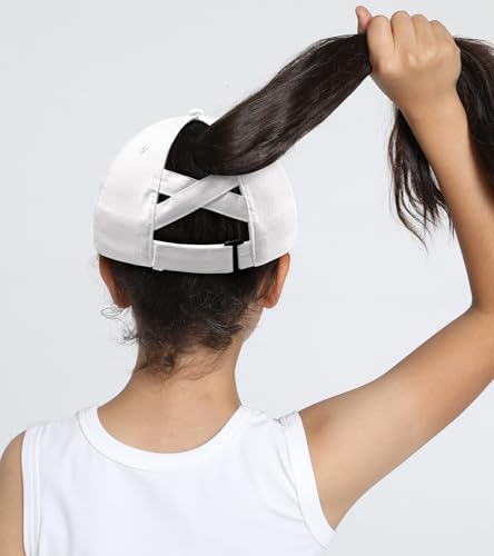 Girls Criss Cross Ponytail Hat Cute Embroidered Black Cat Hats for Girl Adjustable Cotton Baseball Cap for Kids Age 3-144