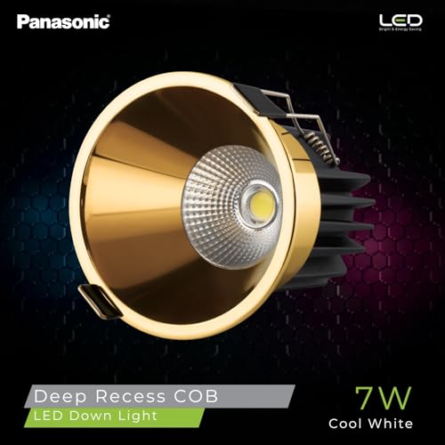 Image of Panasonic 7 Watt Deep Recessed COB Light for Ceiling, Recessed Downlight for Home Decor, Shop, Museum, Restaurant | Yellow Gold Recessed COB Light, Cool White (6500K - PDLM45077)
