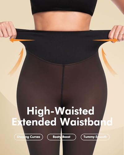 Image of CHRLEISURE Women's Fleece Lined Tights - Fake Sheer Warm Pantyhose Thick Winter Leggings