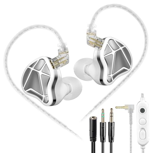 KZ Axas Gaming Earbuds Wired with Mic for PS4 PC Xbox PS5, Noise Isolation IEM for Gaming with Low Latency, Comfort-Fit Earphones for Laptop, Consoles and Mobile (White, Mic)