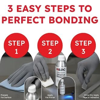 HiLOC Universal Primer UV For Acrylic Foam Tape,1 Ltr, Surface Primer for Polypropylene, Abs, Metals, Wood, Glass & Painted Metal, For Professional & Industrial Use With UV Indicator Technology 3