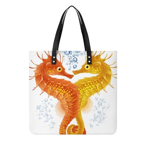 Sac à main shopper hippocampe orange grand sac à bandoulière de qualité 39x39cm