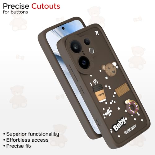 Image of Pikkme Back Cover for Vivo X200 Fe 5G | 3D Bear Silicone Cute & Fun Coffee Cartoon | Full Body Protection Bumper Case (Brown)