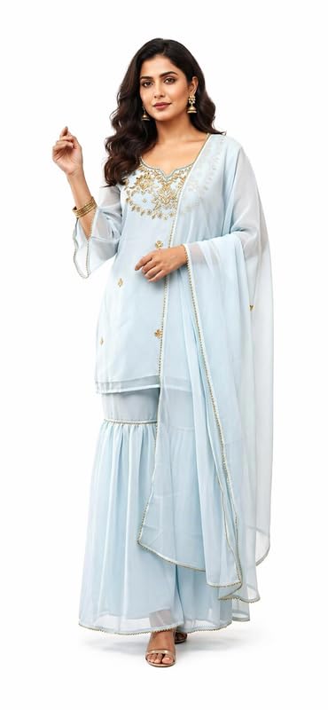 Women’s Ethnic Kurta Set with Sharara & Dupatta 3-Piece Set Festive Suit for Women Traditional Party Kurti Set Wedding Outfit Comfortable Fit Stylish Design-image-49