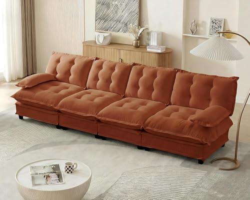 Image of 139 inch Sectional Sleeper Sofa, Modular Deep Seat Couches for Living Room Apartment, Flexible Module Combination Cloud Sofa with Spring Support, Easy Assembly, Orange