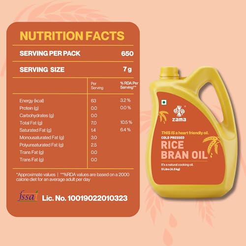 Image of Zama Organics Cold Pressed Rice Bran Oil 5L PET Bottle Pack of 2 | Cooking Oil for Deep Frying & Stir Fry | Oryzanol Rich Oil | High Smoke Point | Light & Neutral Taste | Daily Use Edible Oil