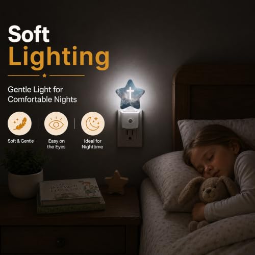 Image of Cross in the Clouds Plug in Star Night Light, Night Light with Sensor for Kids Nursery Bedroom, Decorative Soft Glow Lamp for Hallway Bathroom, Energy Saving