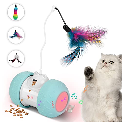Contanbor Interactive Cat Toys for Indoor Cats,Electric Feather Cat Toy with Treats Dispenser Mouse Sound,USB Charging 2000mah 2 Speed 3 Modes Automatic Feather Cat Toys