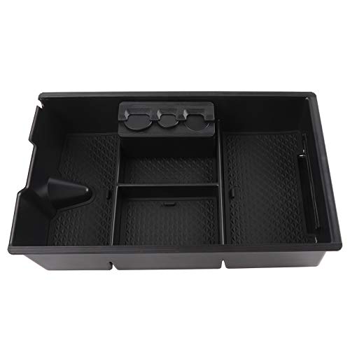 CheroCar for Dodge RAM Center Console Organizer Box Armrests Storage Tray with Coin Holder for 2009-2017 Dodge RAM 1500, for 2010-2018 RAM 2500 3500, Insert Armrest Glove Secondary Storage, Black