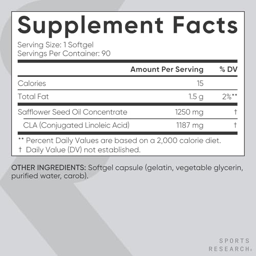 Sports Research CLA - 1250mg with Active Conjugated Linoleic Acid for Men and Women | Non-GMO, Soy & Gluten Free - 95% (90 Softgels) - Image 6