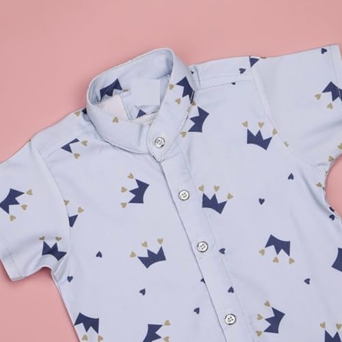 Image of Vikita Enterprise Kid Boy's Hosiery Cotton Blend Printed Cord Set with Mandarin Collar Short Sleeve Shirt and Side Pocket Elastic Waistband Closure Short Pant with Tie