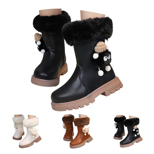 IWIHMIV Girls Riding Boots Pull On Mid Calf Boots with Side Zipper Thick Bottom Non Slip Round Toe Short Booties for Kid2