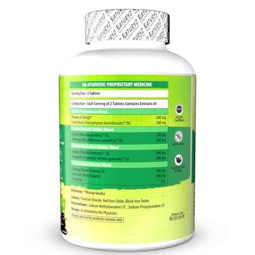 Naturyz VEDA Natural T-MAX Booster with 8 Ayurvedic Herbs | Highest Strength Shilajit | Safed Musli | Kaunch | Ashwagandha | Gokshura | Ginseng | High absorption | Original Shilajeet Improves Strength, Stamina, Endurance, Energy & Muscle Mass for Men & Women - 60 Tablets