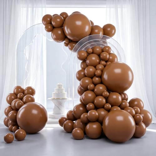 RUBFAC Brown Balloons 129pcs Different Sizes 18 12 10 5 Inches for Garland Arch Kit Premium Boho Coffee Brown Latex Balloon for Birthday Party Graduation Wedding Anniversary Baby Shower Decoration
