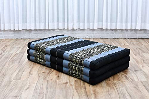 Image of Leewadee Trifold Mattress XL - Comfortable Thai Massage Pad, Foldable Relaxation Floor Mattress Filled with Eco-Friendly Kapok, Perfect to Use as a Sleeping Mat 79 x 39 inches, Blue