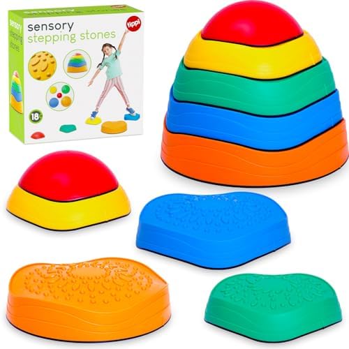 Tippi Sensory Stepping Stones for Kids - 5 Stackable Pieces With Sensory Textured Surfaces - Outdoor Play Equipment For Toddlers - Balance Toys For Children Age 18 Months +