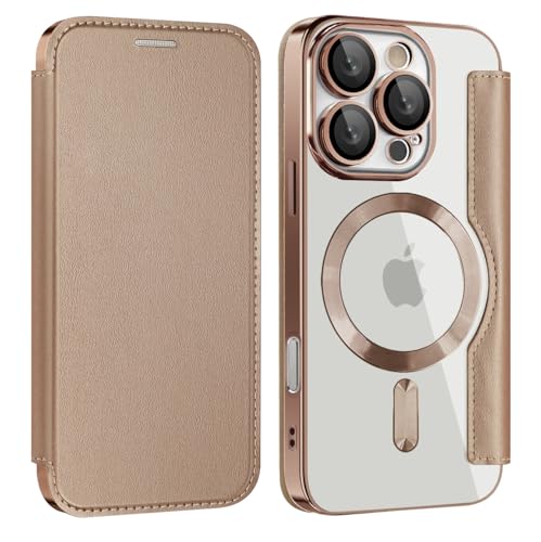 【REHOOF】iPhone 16 pro ケース 手帳型 magsafe対応 6.3インチ 背面 透明 クリア 財布型 アイフォン 16 プロ ケース マグセーフ 手帳 ワイヤレス充電対応 カード入れ PU革 レザー スマホケース 軽量 薄型 防塵 耐衝撃 全面保護 スマホカバー（チタンゴールト）のサムネイル