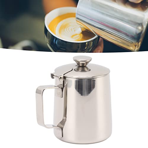 Jarra para espumar leche de acero inoxidable con tapa para espuma de café capuchino 3