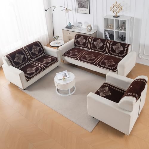 Image of HOKIPO Sheesh Brown Premium Chenille Jacquard Sofa Cover 6 Seater Set - Washable 3+2+1 Sofa Panel for Seat & Back | 'Royal Aangan Series' (IN-1008 * 2 + IN-1007 * 2 + IN-1006 * 2-L5)