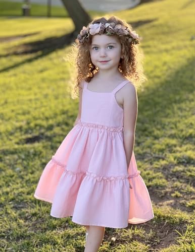 Arshiner Girls Spaghetti Strap Dress Pink Toddler Dress Summer Dresses Kids Beach Casual Sundresses Size 5 - 4