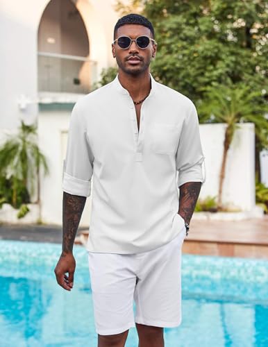 COOFANDY Men's Henley Shirt Long Sleeve Lightweight Casual T-Shirt Summer Beach Hippie Tee Shirt2