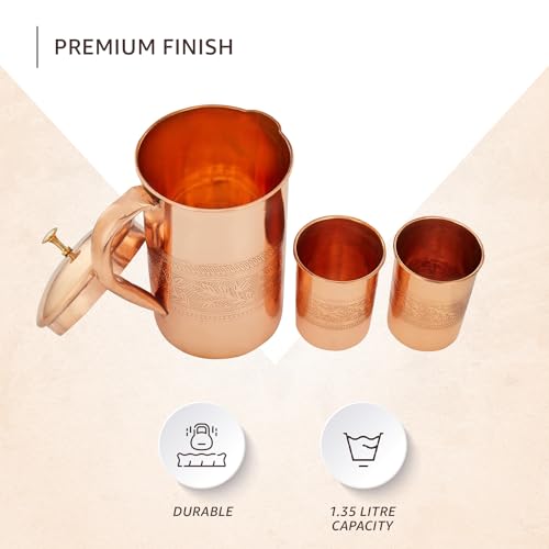 Brand - Solimo Embossed Copper Jug with 2 Embossed Glasses| 1350 ml thumbnail 12