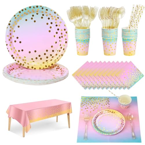Vajilla de Fiesta 151 Piezas, Juego de Vajilla Cumpleaños Reutilizable, Platos y Vasos para Cumplea