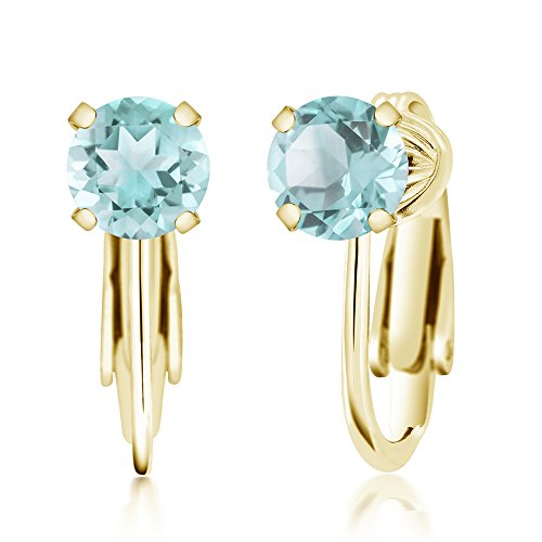 Gem Stone King 2.39 Ct Round Sky Blue Topaz 925 Yellow Gold Plated Silver Clip On Earrings #TOP5